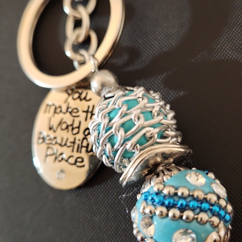 Hand Crafted Purse Charm/Key Chain with Pendant Turquoise Silver 4.5" - Picture 8 of 8
